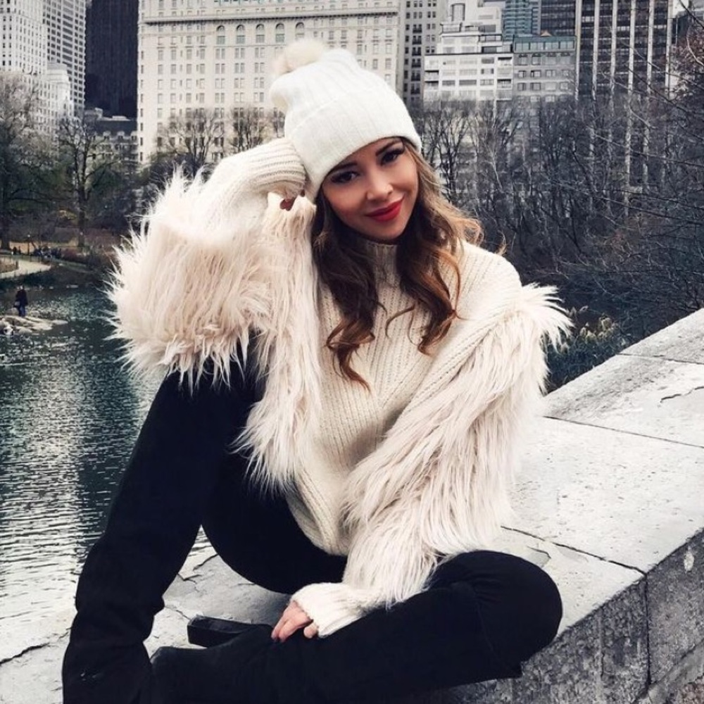 White shaggy blazer jacket coat women